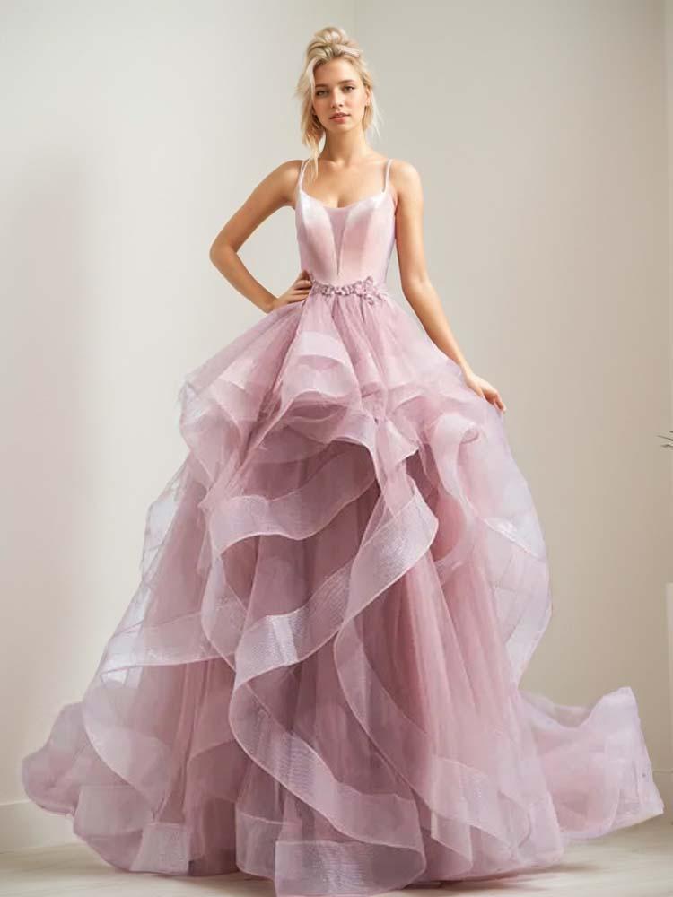 Wedding dresses, bridesmaid dresses and ball gowns with irregular ruffle trains - A LITTLE