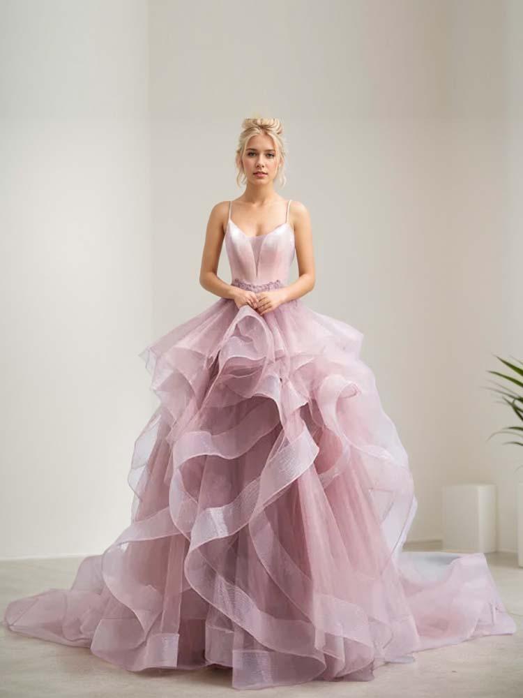 Wedding dresses, bridesmaid dresses and ball gowns with irregular ruffle trains - A LITTLE