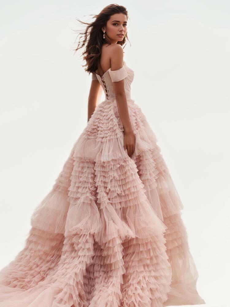 Elegant long evening gown tulle dress - A LITTLE