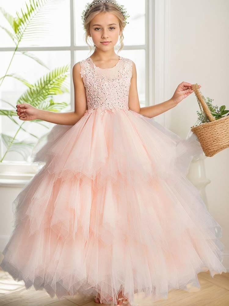 Pink Wedding Flower Girl Dress Princess Ball Dress - A LITTLE