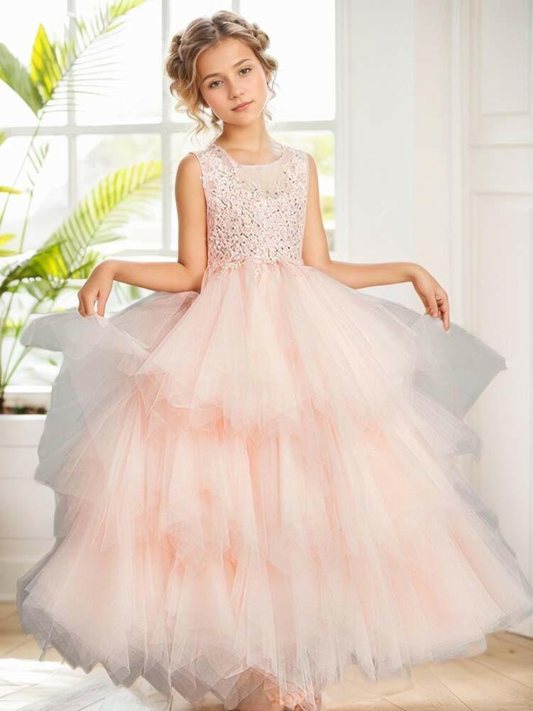 Pink Wedding Flower Girl Dress Princess Ball Dress - A LITTLE