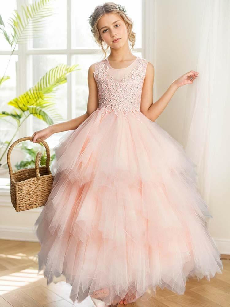 Pink Wedding Flower Girl Dress Princess Ball Dress - A LITTLE