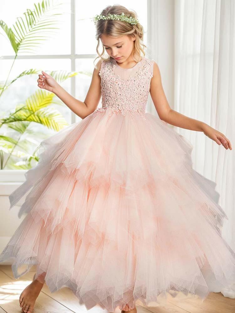 Pink Wedding Flower Girl Dress Princess Ball Dress - A LITTLE