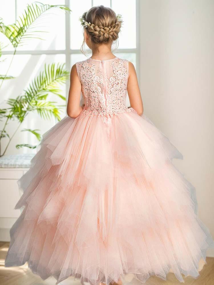 Pink Wedding Flower Girl Dress Princess Ball Dress - A LITTLE