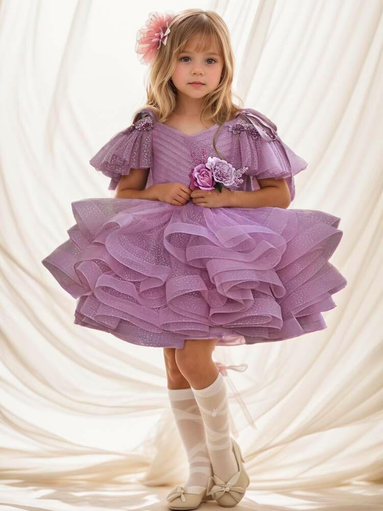 Purple Dress Flower Girl Dress Wedding Formal Prom Dress Birthday Holiday Party - A LITTLE