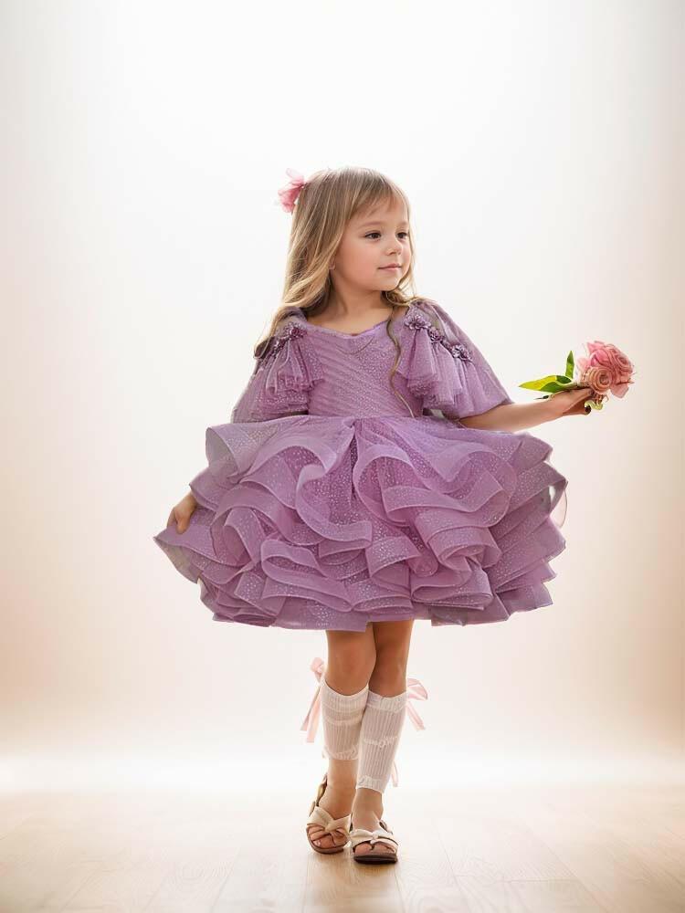 Purple Dress Flower Girl Dress Wedding Formal Prom Dress Birthday Holiday Party - A LITTLE